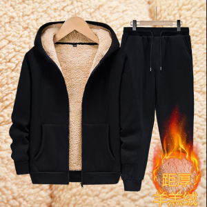 Winter Lambskin Suit Men Fleece-lined Thickened Casual Sports Oversized Trousers Loose Autumn and Winter Heattech Outwear