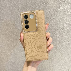KAKIME Camellia Embossed Patterned Phone Cases for Vivo V27 5g Case Cellphone for Vivo V27pro V27e V29 5G Case Beautiful Stylish Synthetic Leather Cover