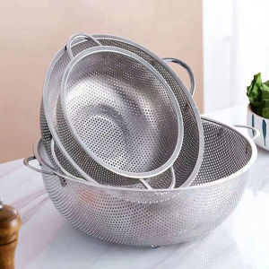 Rổ inox lỗ nhỏ 2 quai rửa rau củ vo gạo có quai treo vô cùng tiện lợi