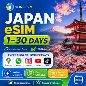 Japan eSIM 1-30Days Unlimited 5G Data | Instant Email Delivery | High Speed Travel 日本上网卡 无限流量卡 | Yoni