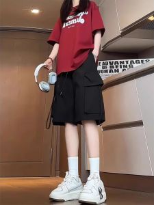 Big Pockets American Workwear Style Loose High Waist Shorts