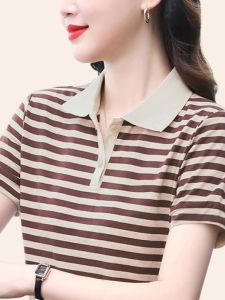 QIAOXIZI | Pure Cotton Striped Short Sleeve T-shirt for Women 2025 Summer Loose Fit Slimming