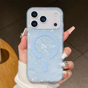 Glitter Shell Texture Magnetic Soft PC Case For Magsafe For iPhone 17 16 15 14 13 12 Pro Max Plus Wireless Charging Back Cover