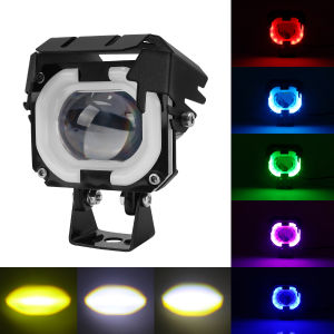 KEVANLY | Car Work Light Headlight Auxiliary LED Fog Light Dual Color Explorers Offroad Angel Eyes LED Spotlights Light Portable Driving
