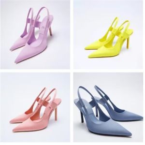 รองเท้าแตะส้นสูงหัวแหลมสำหรับผู้หญิง รองเท้าแตะส้นบางแบบสวมใส่สบาย รองเท้าแตะแบบสวมทับสำหรับกลางแจ้ง แฟชั่นฤดูร้อน