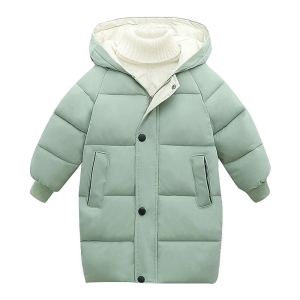 Winter childrens hooded plush cotton jacket windbreaker coat New boys and girls medium length Plush waist cotton jacket