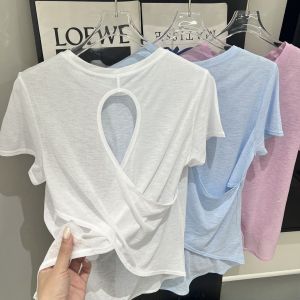 เสื้อโยคะแขนสั้นบางๆ ผ้าไผ่ กางเกงโยคะสำหรับผู้หญิง กระโปรงทรงเอ โพลีเอสเตอร์ สีพื้น ฤดูร้อน 2025 วัสดุกันลื่น