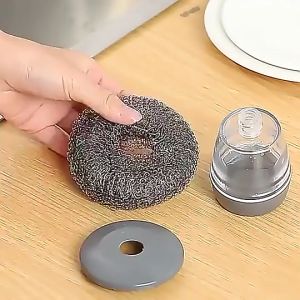 Sikat Sabut Kawat Dengan Dispenser / Tabung Sabun Cuci Piring / Spons Serabut Alumunium Spon Sponge