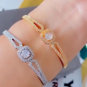RinaXp- Gelang Bangle Xuping Permata Cubic Zircon Motif Kotak Gelang Bangle Bukaan Samping Model Mewah Berkilau