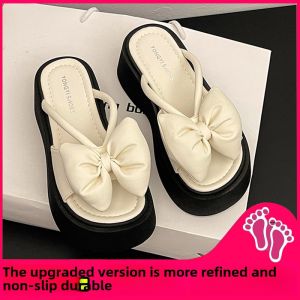 Elevated Heel Butterfly Knot Slippers Womens Summer Outdoor Fashion Fairy Style 2025 New One-Strap Popular Cool Drag