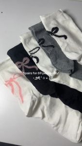 Cotton Ribbons Bows 5Pairs Women Socks Lolita JK Japanese Korean Style Long Socks Casual Socks