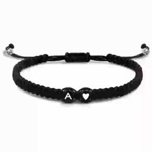 Handmade Braided Name Bracelets Adjustable A-Z Initial Heart Jewelry for Women Men Unique Friendship Gifts
