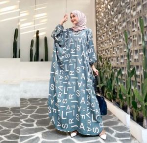 Kaftan Rayon Jumbo "Abjad" Ld 180 cm Muslim Wanita Nyaman Panjang