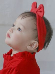 Princess Style Red Headband for Baby Girls Cute Butterfly Knot New Year Celebration One Year Old Infant Headwear Baby Girl
