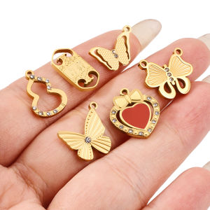 จี้ผีเสื้อสเตนเลสสตีลเพชรขัดเงา Diy อุปกรณ์เสริมจิวเวลรี่ทอง18K เครื่องรางทรงน้ำเต้ามงคล