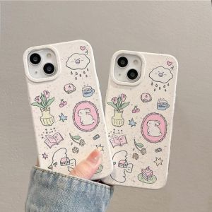 XR/XS MAX/6/7/8 PLUS SE Compatible Biodegradable Soft Shell Protector with Wheat Straw Environmentally Friendly and Cute Rabbit Flower Camera for iPhone 15/14/13/12/11 PRO MAX, 🕰️
