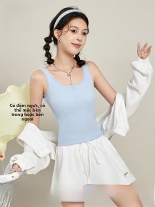 MiiOW | Áo ba lỗ ren dây đeo cổ chữ U cho nữ Áo lót ngực thời trang ngọt ngào Áo khoác ngoài thường ngày mùa thu dài ngắn màu trơn