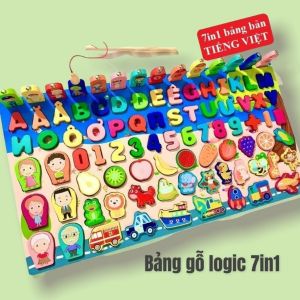 Đồ chơi câu cá gỗ xếp hình đa chức năng đồ chơi logic tiếng việt 7in1 học chữ ghép hình thông minh giáo dục cho bé