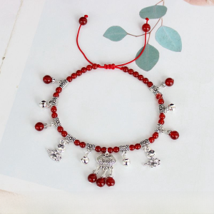Red Agate Anklet Womens Summer Red Rope Bell Sound Twelve Zodiac Net New Fashion Trendy Ankle Cord Natural Crystal Semi-Precious Stone