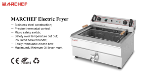 Bếp chiên nhúng điện đơn Marchef EF-201V 20L 380V/4.8kW (3 pha) hẹn giờ +power switch+micro switch+temp limiter