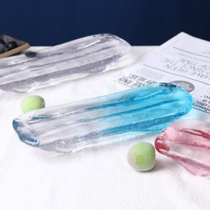 Japanese Style Sushi Plate Rectangular Glass Dessert Dish Creative Western Dining Utensils Home Use Handmade Crafted Pure Color