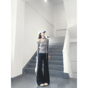 Áo Len Dệt Kim Cổ Treo Vai Hở Vai Ôm Vừa Vặn Mùa Xuân 2025 Phong Cách Hàn Quốc Cho Nữ Áo Lót Ngắn Tay Dài