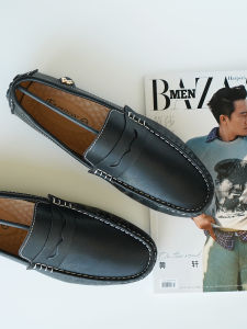 Mens Spring Breathable Loafers British Style Casual Slip-On Leather Shoes Business Large Size Comfortable Fashion Single Shoes