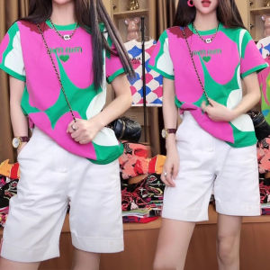 Dopamine Wear Suit Womens Summer Plus Size Loose Slim Looking Cool Top Pure Color Elastic Waist Shorts Two-piece Set