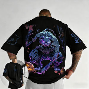 Bandai | Demon Slayer Anime Halloween Colorful Printed T-shirt 2025 Summer Mens New Japanese Harajuku Casual Loose Short Sleeved Top