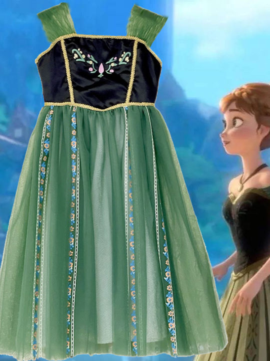 princess anna summer dress Girls' Summer Floral Dress 4-6Y Green Princess Costume