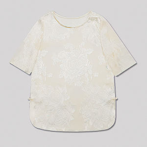 Spring 2025 Loose Fit round Neck Embroidered Retro Chinese Style Sun Protection Shirt Open Slit Hemline Original Design Ladies Shirt