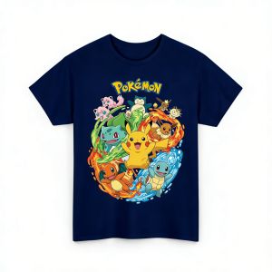 Bandai | Childrens Pure Cotton T-shirt Fashion and Casual Pokémon Pattern Loose Fit Suitable for Parents and Children Short Sleeves.