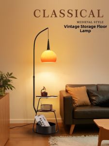 AOMAO | Vintage Floor Lamp with Shelf Bedside Charging