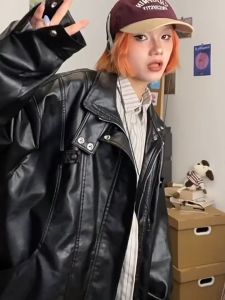 SINRANSINYA丨áo khoác gió-Người Đàn Ông Của Áo Khoác Cổ Điển Tối Giản Quá Khổ Da Bò Đứng Cổ Áo Áo Khoác da màu đen áo khoác cho nam Áo Khoác Với Độn Áo khoác độn