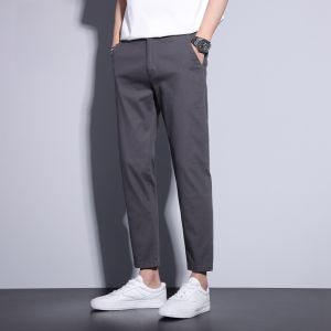 ROMON | Romon Mens Casual Cotton Pants Summer Thin Loose Business Long Small West Pants Pure Cotton Tapered Nine-Point Pants