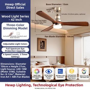 HUIPU ZHAOMING | Eyes-Protecting French Retro Solid Wood Quiet Ceiling Fan Light