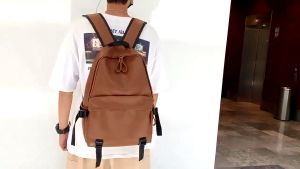 Tas Korea simple Semi Kulit Sintetis Ransel Wanita Pria Kuliah Backpack Fashion Style Korean style