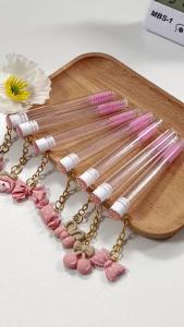 5pcs Pink Tube Eyelash Brush With Gold Keychain And Bowknot Pendant Makeup Brushes For Lash Extension Application Beauty Tool