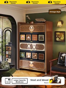 MEISD | Steel Real Wood Imitation Dust-Resistant Living Room Shelf and Storage Unit