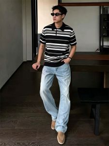 ZHUOCAN | Stylish Smart Black Stripe Polo T-Shirt