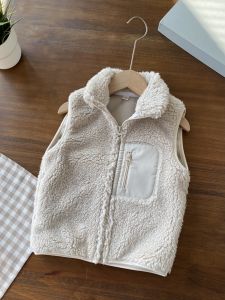Warm Soft Static-Free Long Shaggy Fleece Vest Thick Autumn Winter Outerwear for Boys Ages 5-14 Zipper Closure Solid Color
