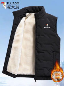 TUCANO Mens Thickened Warmth down Cotton Vest Loose Short Fashion Outerwear Autumn Winter Polyester Nylon Composite Fiber