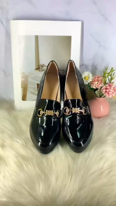 3inch Womens Loafer Glossy Style Pointed toe Block Leather Heels 777