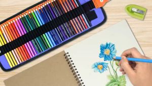 TheDark - Bộ chì màu gốc dầu 50 màu túi vải cuộn di động bút chì màu nghệ thuật Art Pencils for Drawing and Doodling