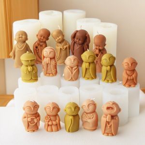 Cute 3D Monk Small Buddha Silicone Candle Mold Desktop Decoration Clay Candle Making Mould Crafts Decoration