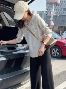 Early Autumn Womens Hoodie Thin Long Sleeve Inner Wear Shirt Fashionable Korean Style Commute Suitable Embroidered Slim Fit