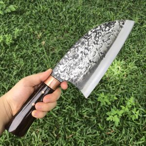 Dao Pha Luông Chặt Thái Lọc Sắc Bén chuôi gỗ cẩm chỉ rèn nhíp xe ô tô xịn từ xưởng Mộc Nhiên