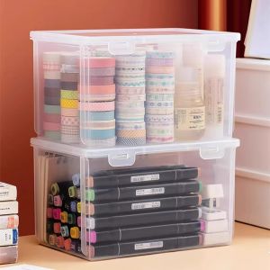 Large Capacity Transparent Plastic Storage Box for Art Supplies Sketch Pens Markers Colored Pencils Watercolor Pencils Organizer Compact Durable Easy to Clean Storage Box for Home Office School