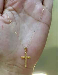 PAWNABLE 18K Saudi Gold Cross Necklace(open back pendant thin and lightweight chain&pendant)