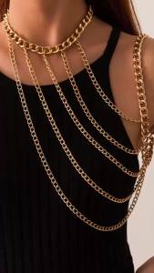 Ingemark | Ingemark Exaggeration Multi Layer Mental Thick Shoulder Chain Necklace for Women Elegant Shawl Gold Color Body Chain New Jewelry